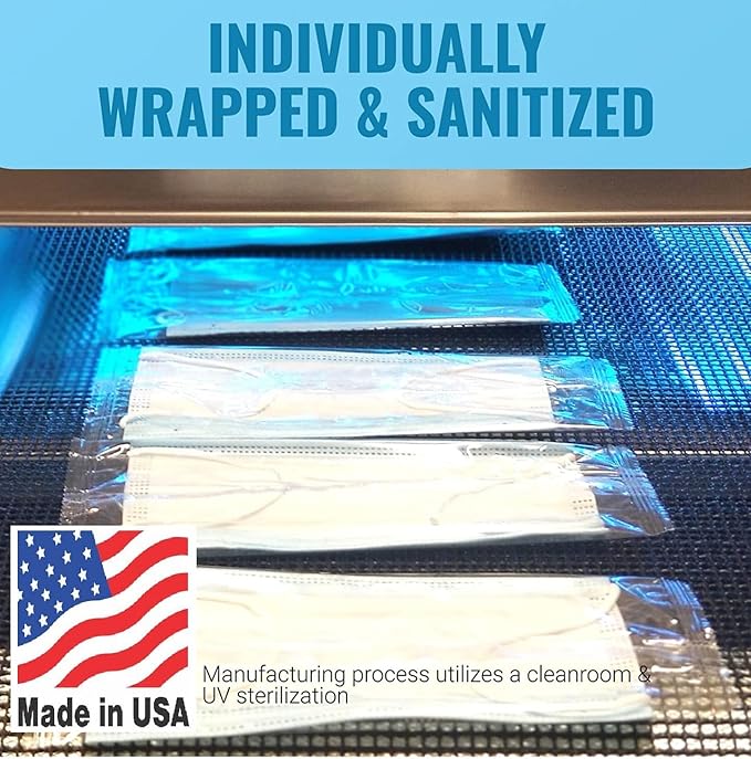 LM&C 3‑Layer Surgical Masks – Individually Wrapped – Cleanroom Manufactured – Breathable Lightweight Disposable Face Covers – FDA‑EUA – Made in USA – 50 Pack