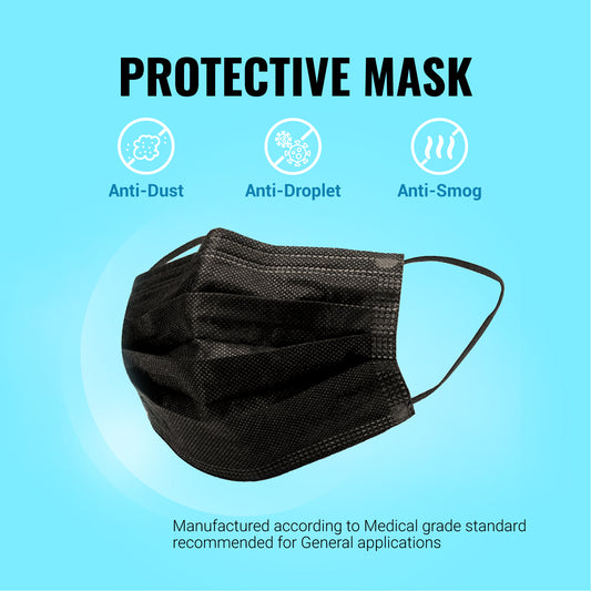 LM&C Premium 3‑Ply Black Face Masks – Bulk 100 Pack | Cleanroom Manufactured