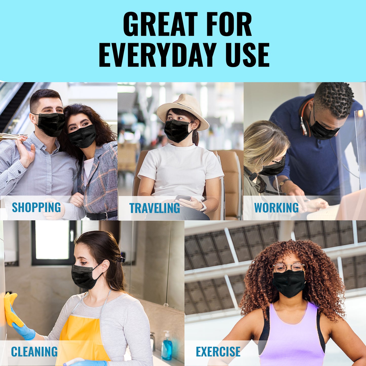 LM&C Premium 3‑Ply Black Face Masks – Bulk 100 Pack | Cleanroom Manufactured